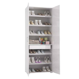 Scarpiera Eracle, Mobile multiuso da ingresso con anta a specchio , Armadio moderno portascarpe a 6 ripiani, 100% Made in Italy, 72x37h195 cm, Bianco