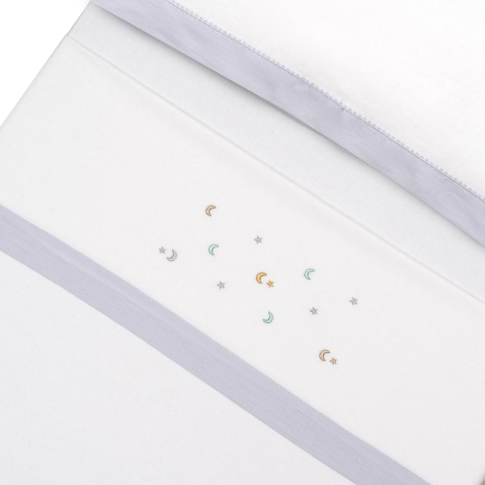 Triptico Cuna Franela Estrella Luna Multicolor Bco/Gris