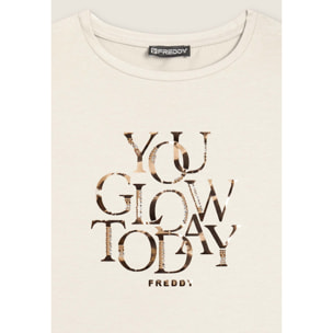 T-shirt con strass “You Glow Today”