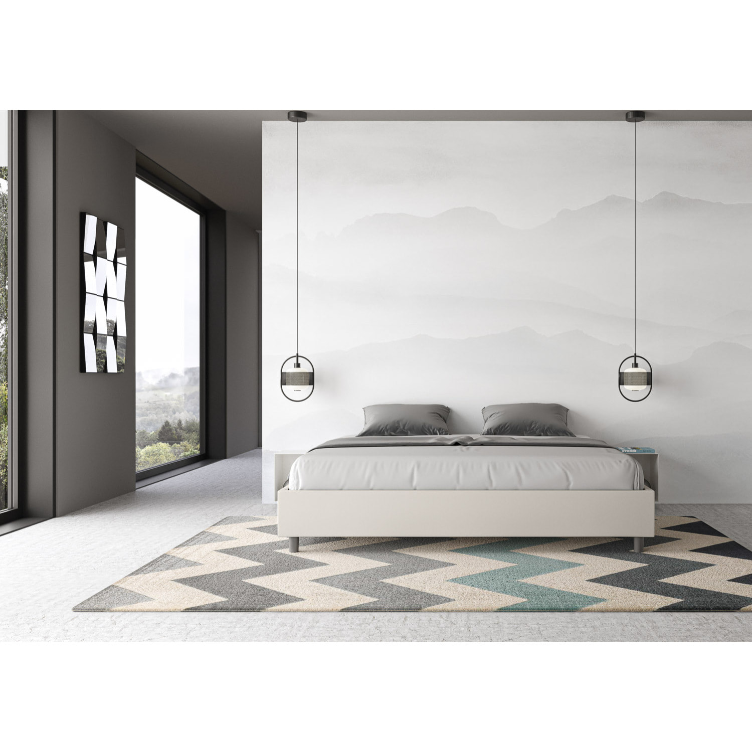 Cama matrimonial con almacenaje acolchada sin cabecero 200x210 cuero sintético blanco Azelia