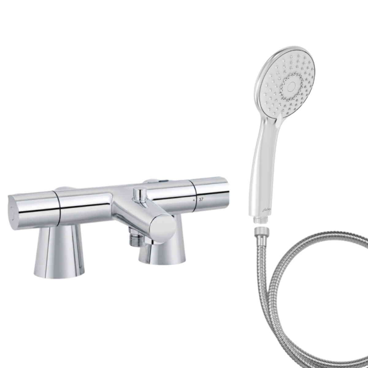 Mitigeur baignoire Simone + pommeau de douche Juliette + flexible de douche métal + colonnettes