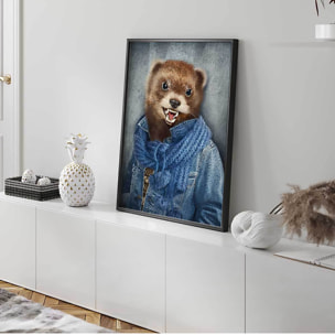 Affiche encadrée furet stylé en tenue moderne Affiche + cadre en métal - Noir