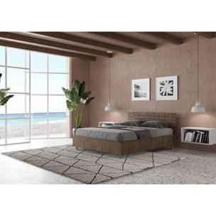 Cama doble con almacenaje 140x200 con cabecera recta de listones nogal Ankel