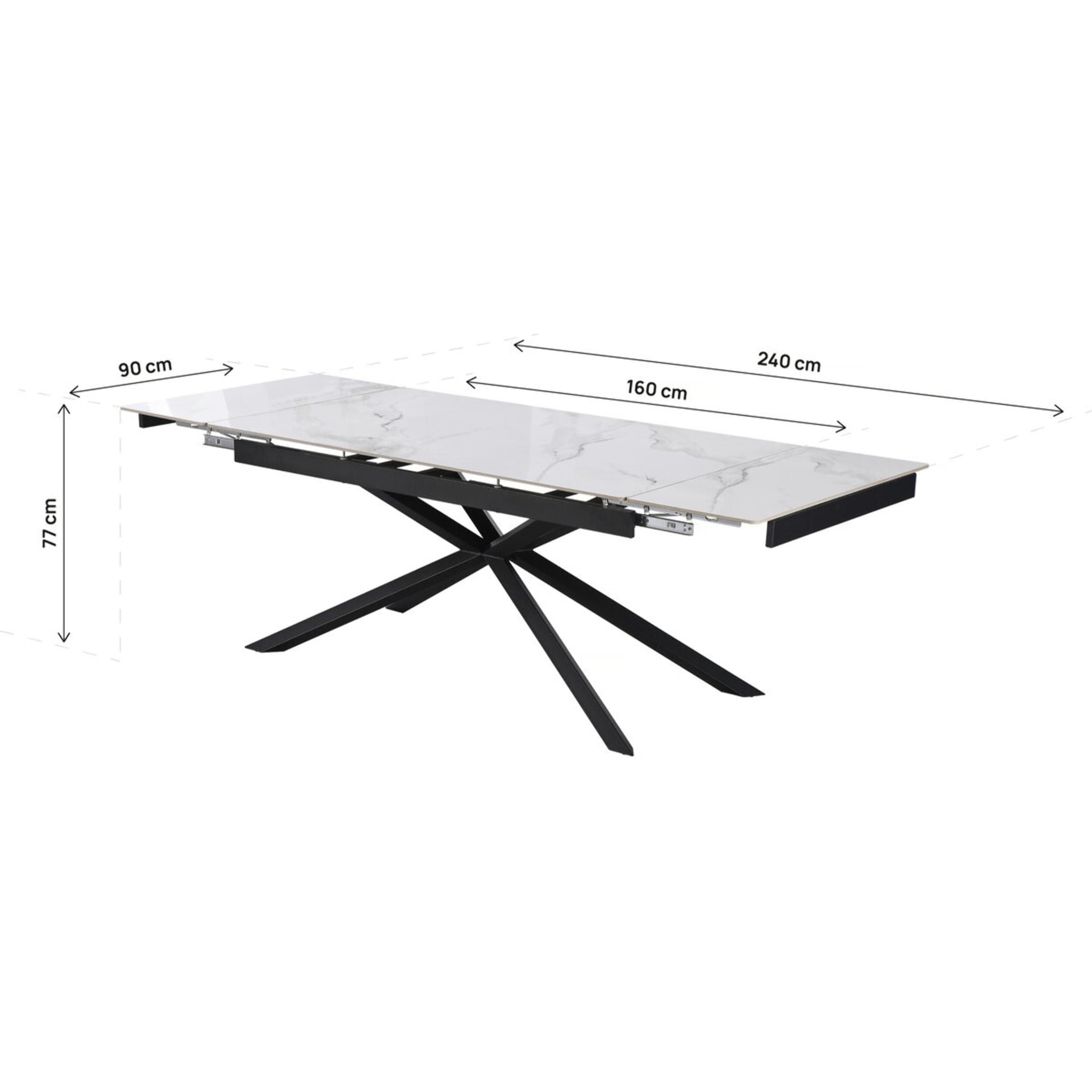 Table à manger extensible en céramique 6 à 10 personnes "Celeste" - Blanc marbré gris