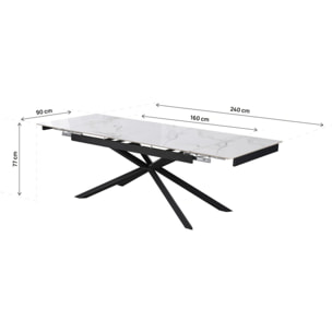 Table à manger extensible en céramique 6 à 10 personnes "Celeste" - Blanc marbré gris
