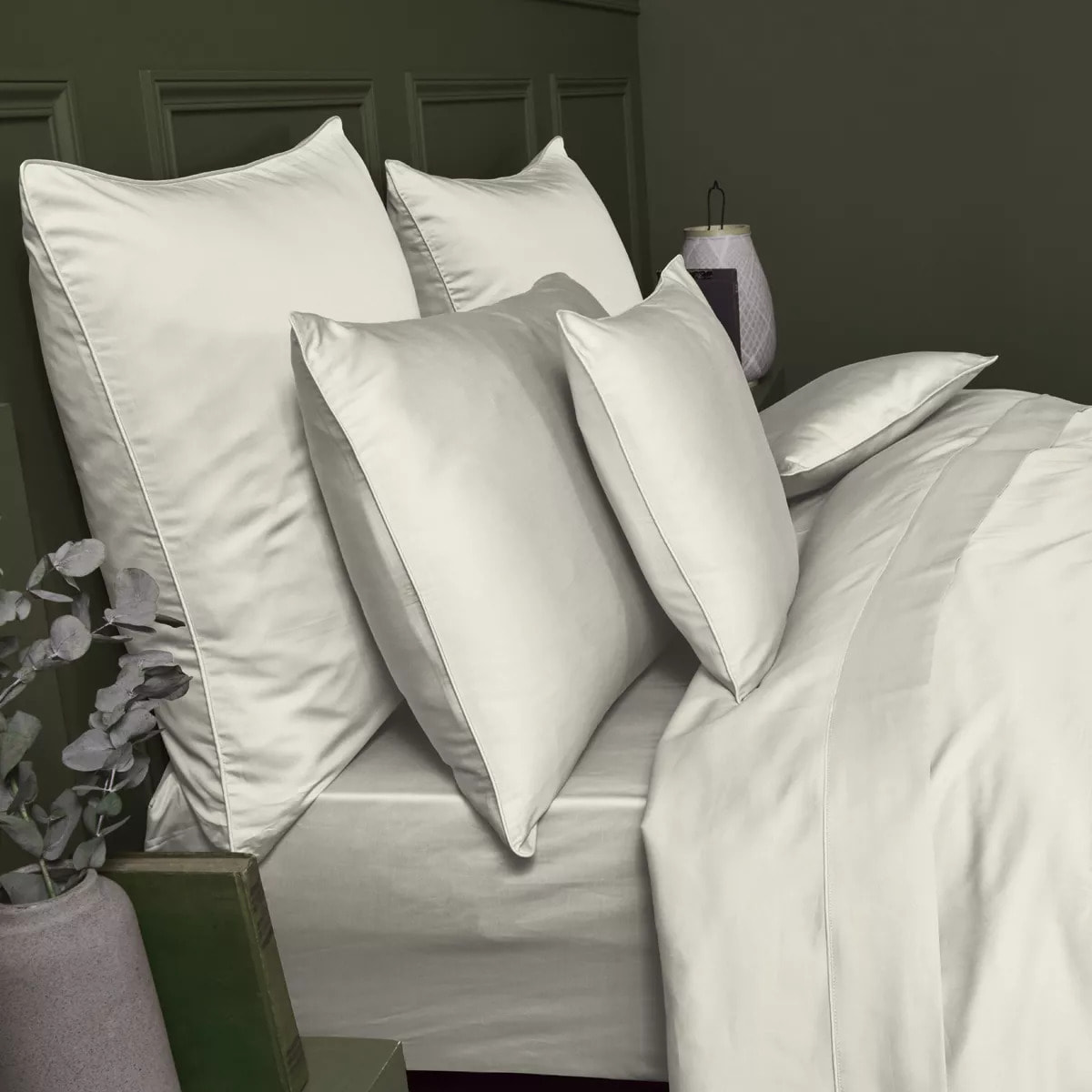 Drap housse b50 satin de coton uni ivoire Ava uni angora