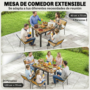 Mesa de Jardín Extensible 120/80x70 cm, Mesa de Comedor Exterior Extensible Rectangular con Estructura de Acero y Tablero de Madera de Acacia, para 4-6 Personas, para Patio, Terraza, Natural