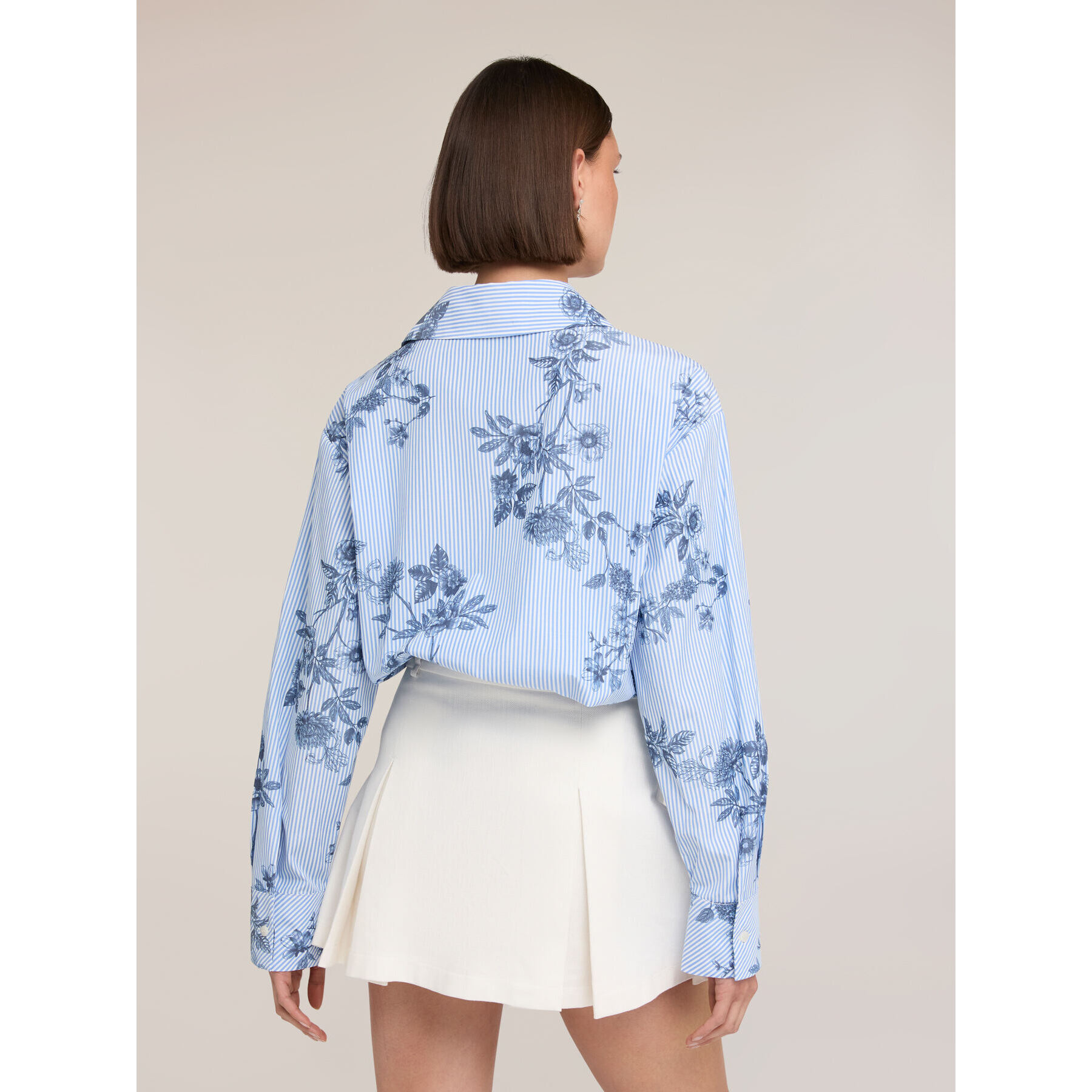 Motivi - Camicia over a righe con stampa floreale - Azzurro