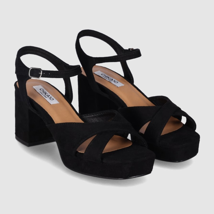 Sandalias de Tejido - Negro - Tacón: 8 cm