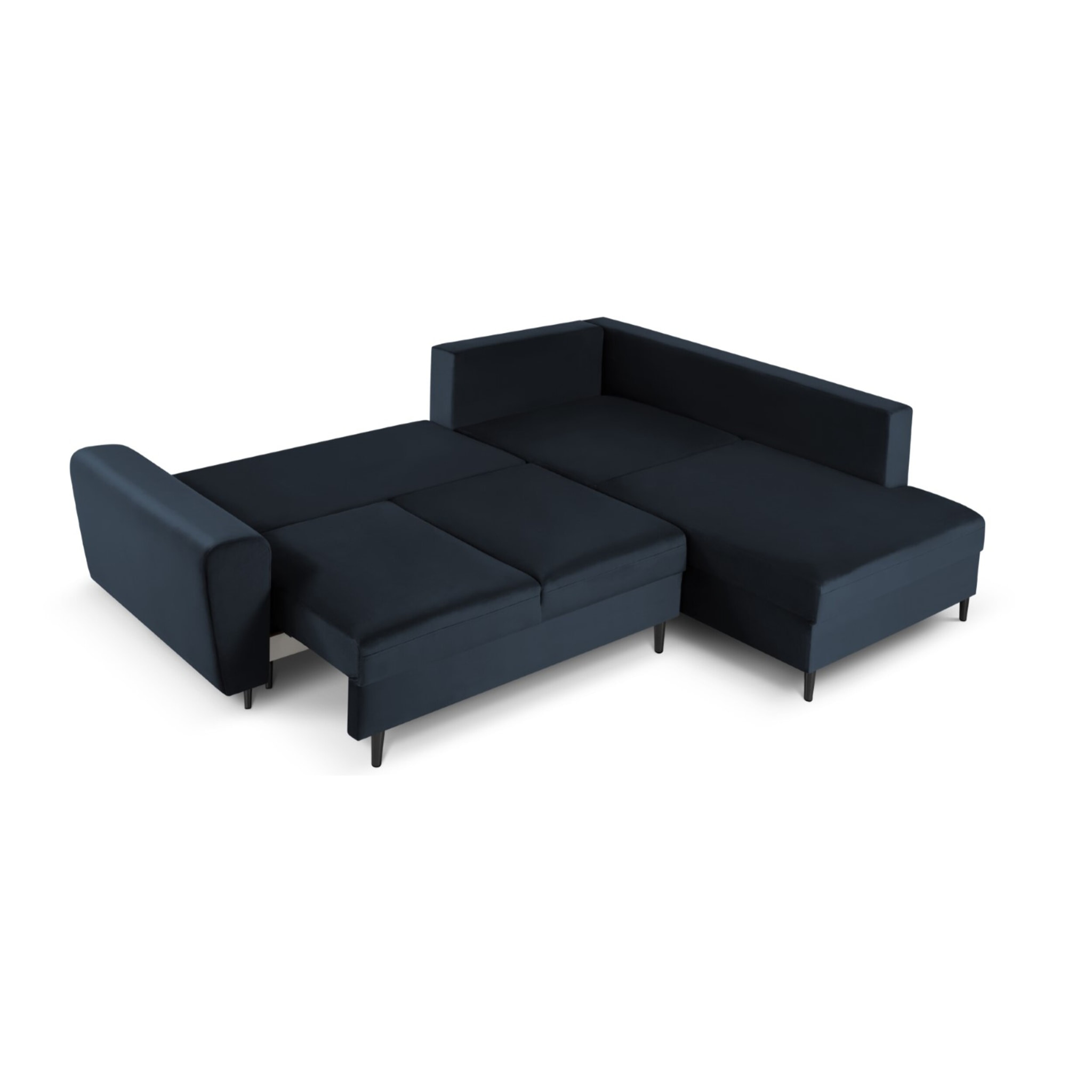 Canapé d'angle droit convertible avec coffre de rangement "Kyoto" 5 places en velours bleu foncé