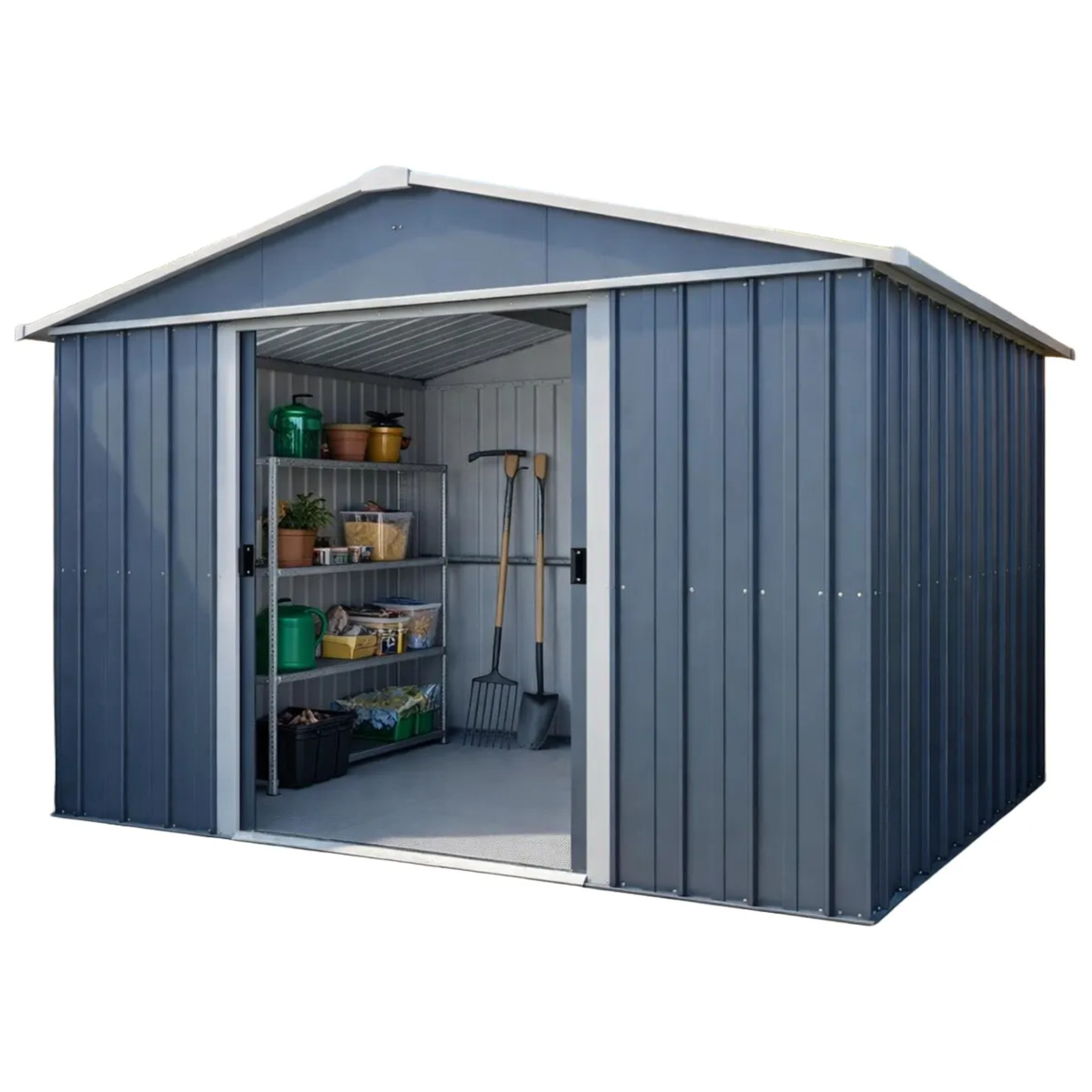 Abri de jardin métal gris Yardmaster 8,12 m² + kit d'ancrage