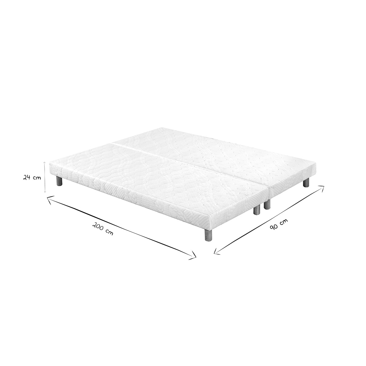 Sommiers tapissiers tissu blanc pieds bois 90 x 200 cm (lot de 2) JAMI