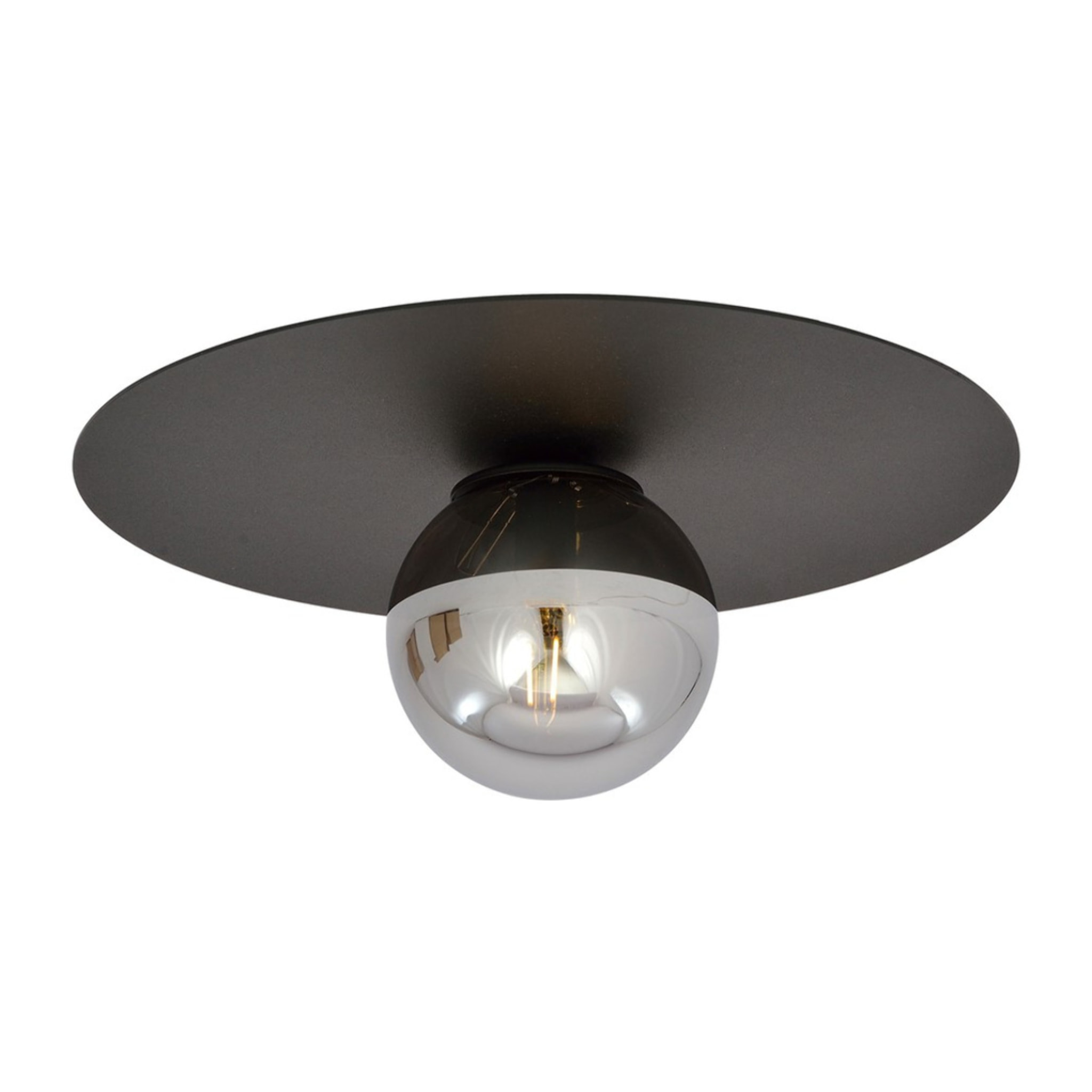 Lampada da soffitto SOLAR con struttura in metallo nero opaco e vetro grafite