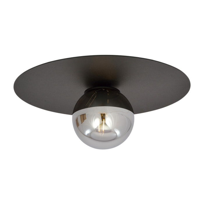 Lampada da soffitto SOLAR con struttura in metallo nero opaco e vetro grafite