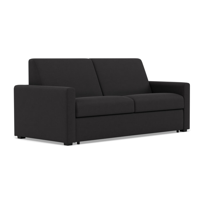 Julia - canapé 3 places convertible couchage quotidien matelas 14 cm en tissu - Noir
