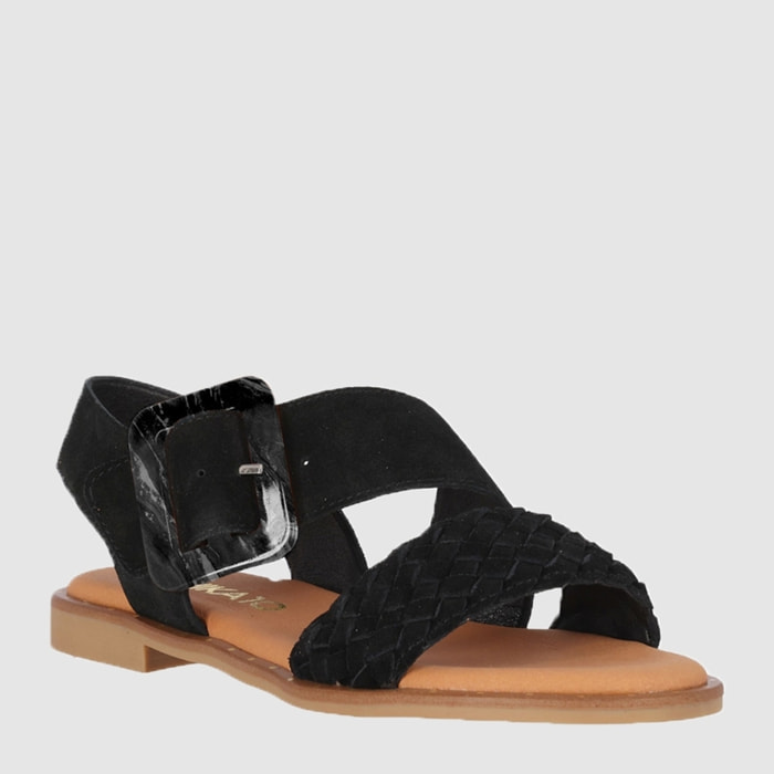 Sandalias de Serraje - Negro - Tacón: Bajo