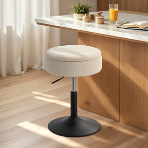 Taburete de Bar con Almacenaje, Altura Ajustable, Taburete de Cocina Redondo, Giratorio, Tapizado en Chenilla, Base de Acero, Diseño Botones, Acolchado, para Salón, Comedor, Oficina, Beige