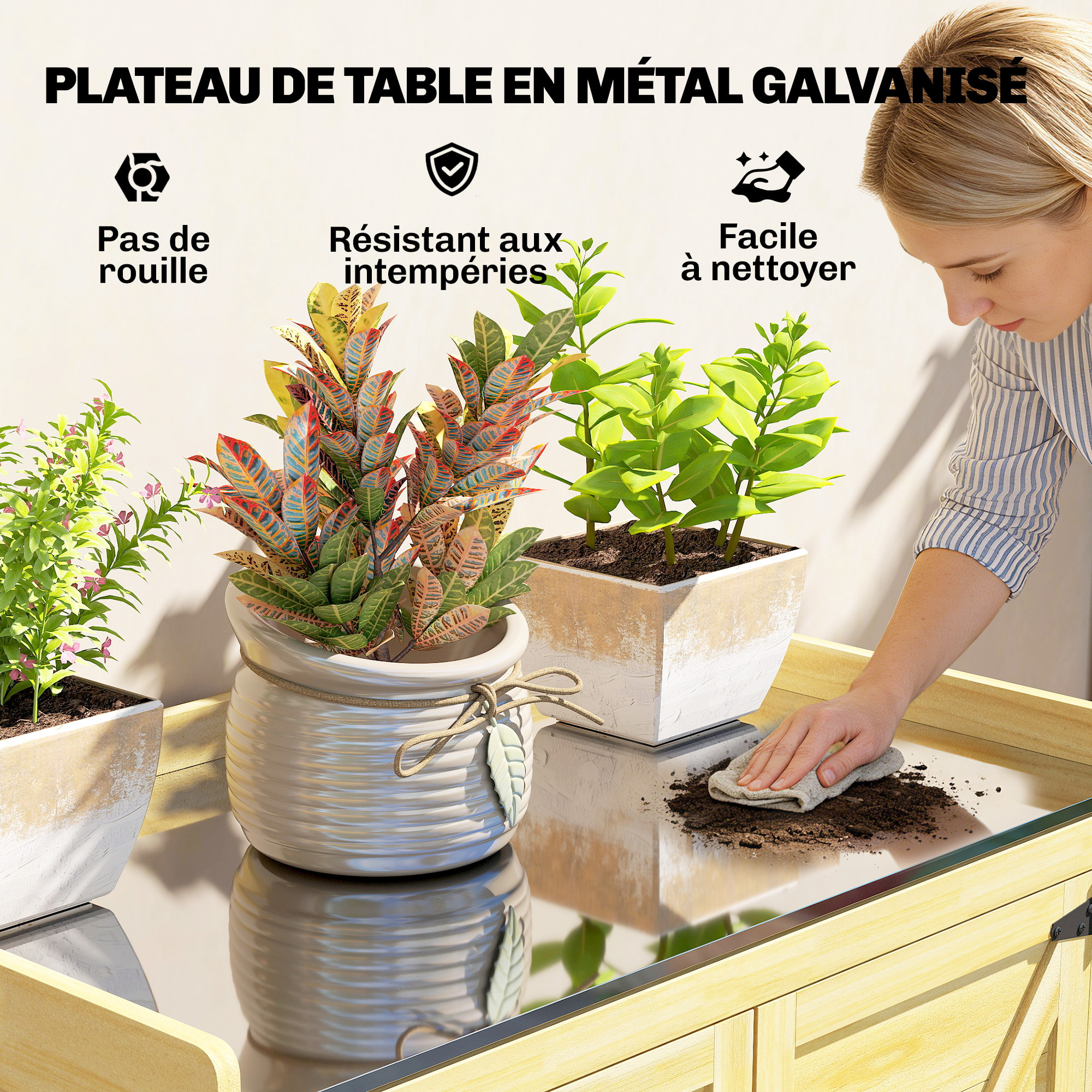 Armoire de jardin bois 2 portes étagère espace rempotage acier galvanisé