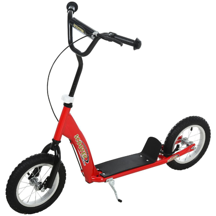 Trottinette patinette enfants à partir de 5 ans grandes roues guidon réglable poignée frein et béquille acier rouge