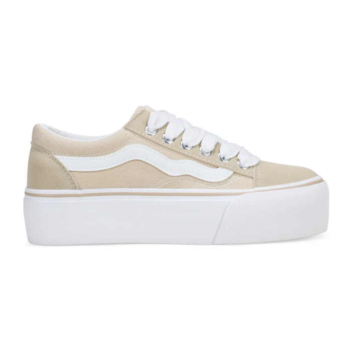 Zapatillas de tela beige con plataforma