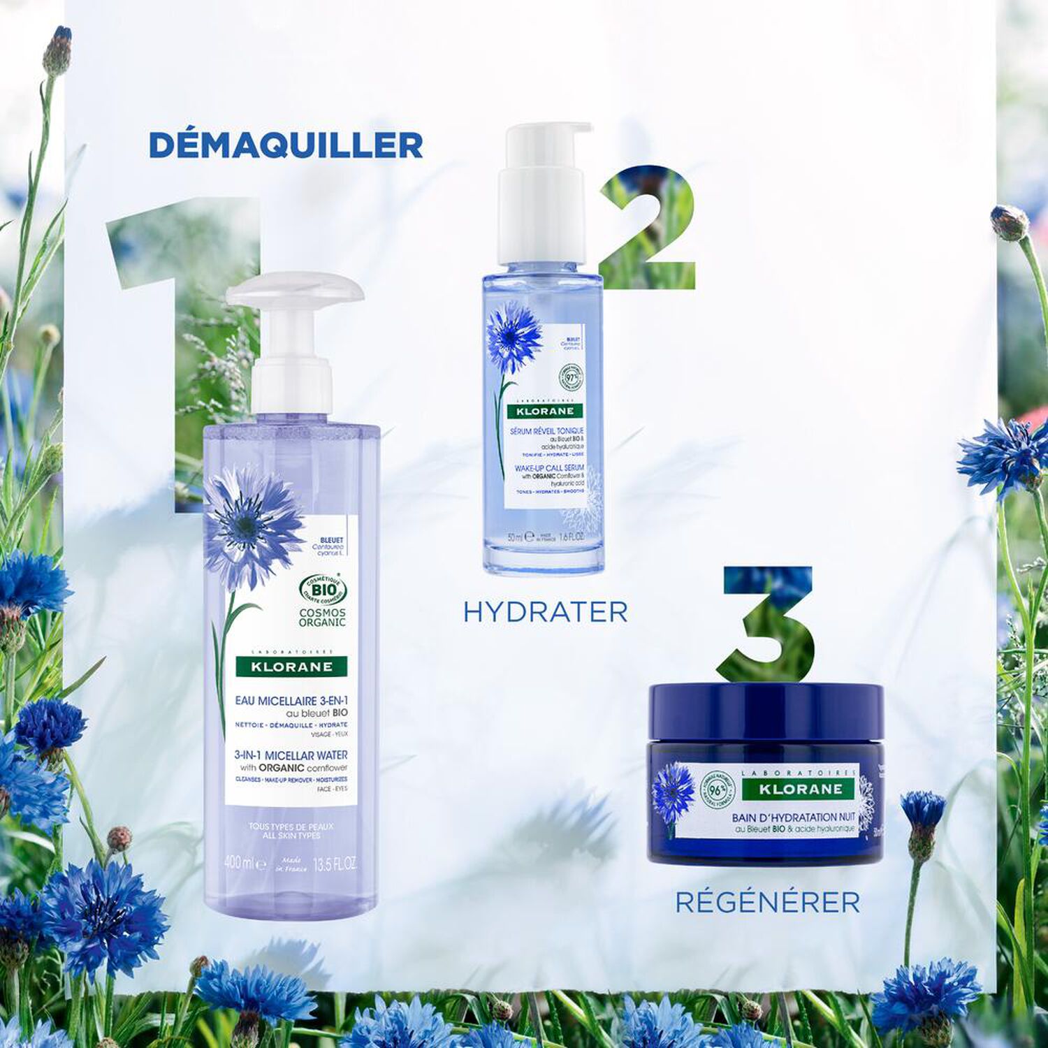 Bleuet Bio - Eau Micellaire 3-en-1 - Visage, Yeux