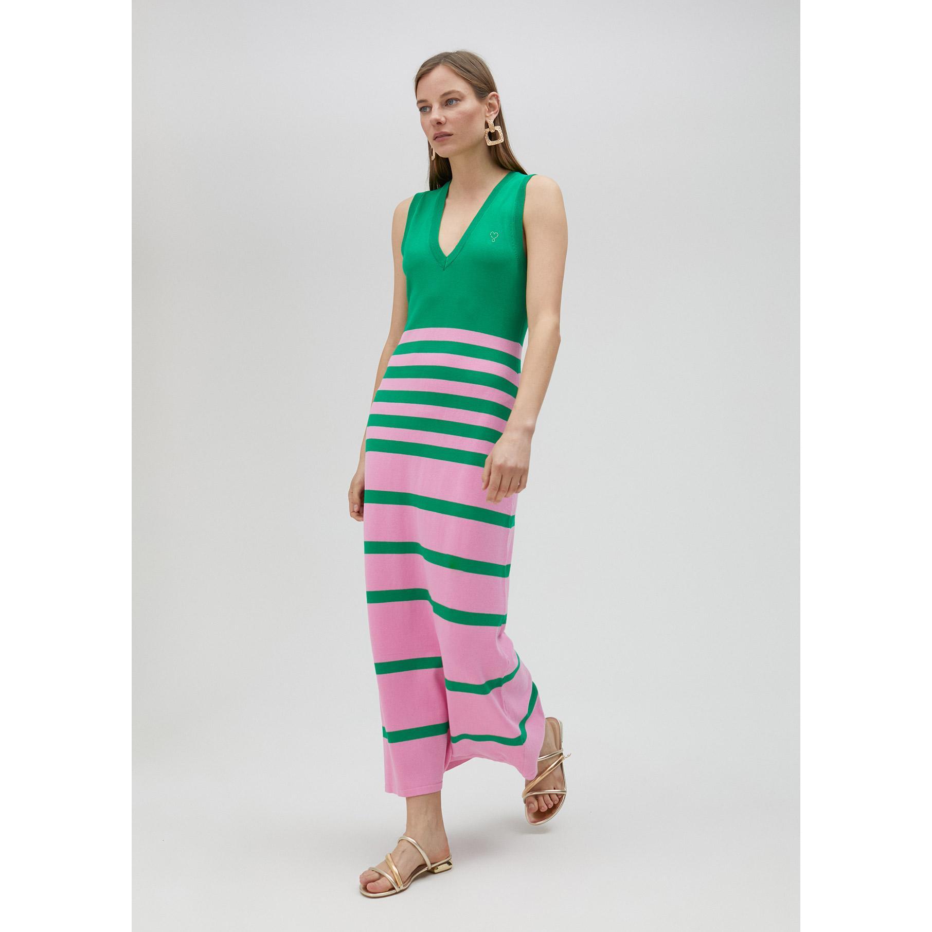 Vestito lungo in maglia bicolore
