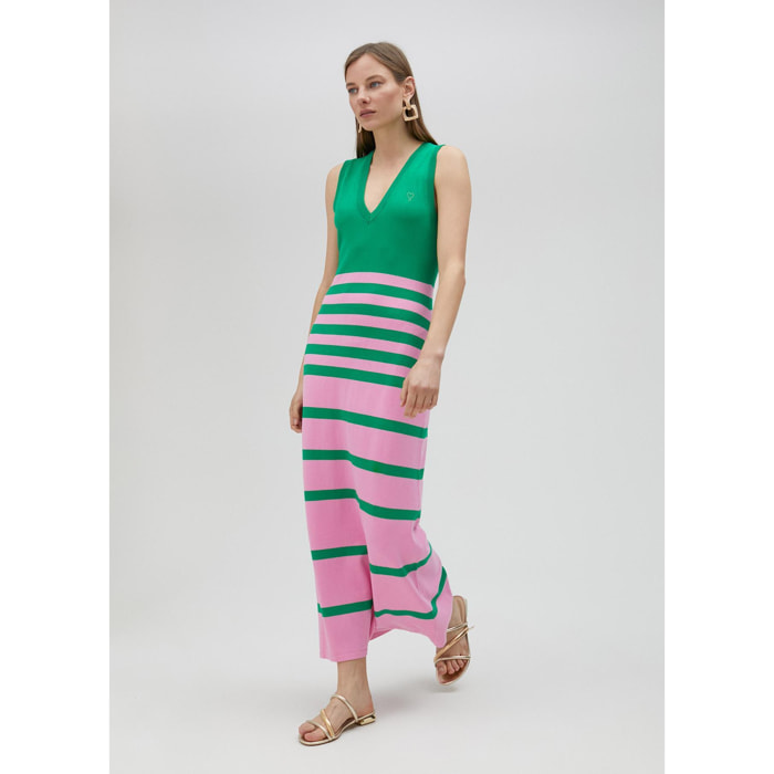 Vestito lungo in maglia bicolore