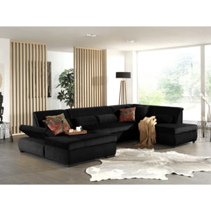 Vermont - canapé panoramique d'angle droit - 7 places - XXL - en velours - Noir