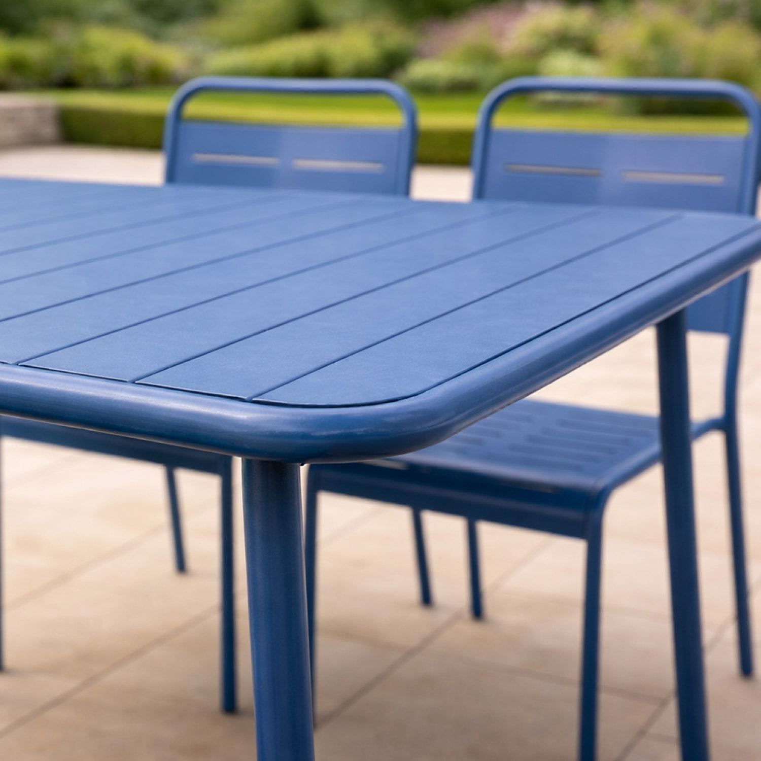 Ensemble table de jardin 120 cm et 4 chaises bleu EVORA