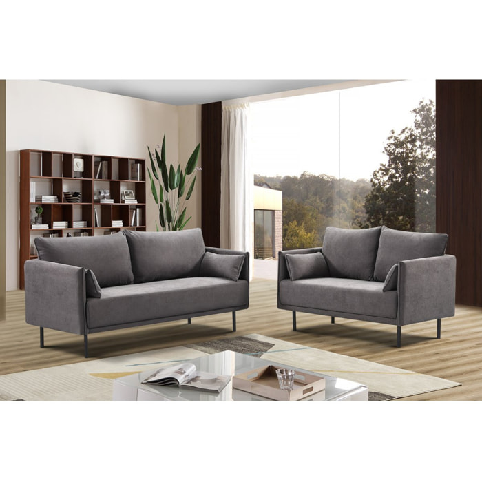 Canapé fixe tissu "Rudy" - 180.5 x 78 x 52 cm - 3 places - Gris foncé