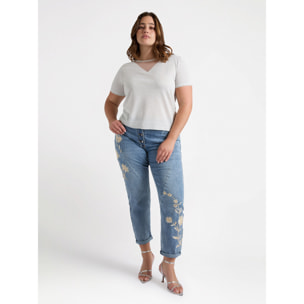 Fiorella Rubino - T-shirt lurex con dettaglio sullo scollo - Bianco