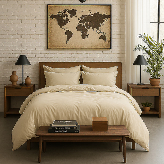 Housse De Couette 100% Percale De Coton Lavé écru