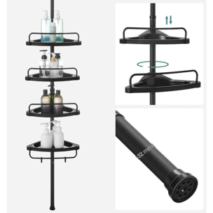 Scaffale da bagno telescopico angolare nero con 4 ripiani