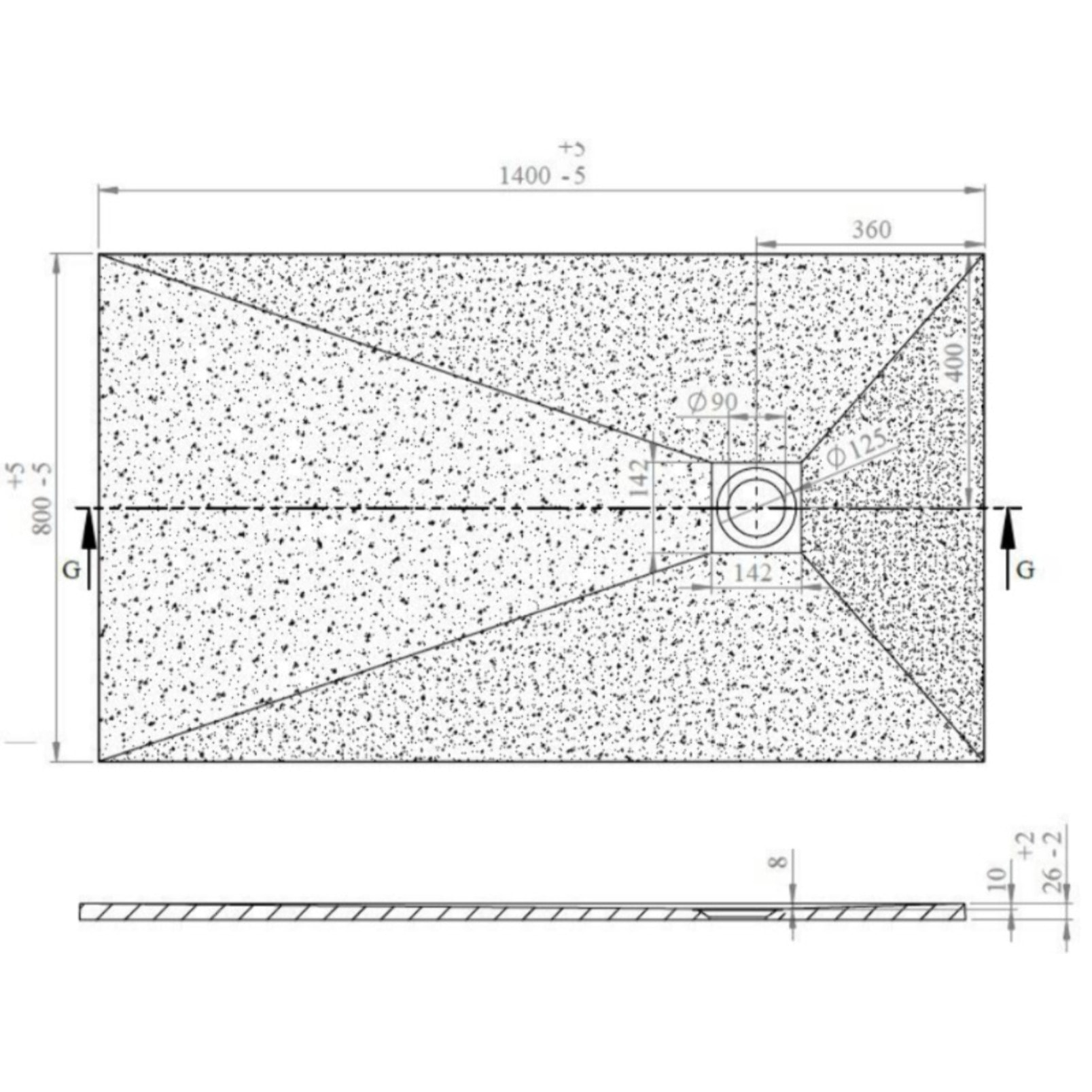 Alek Receveur de douche rectangulaire 140x80cm avec siphon, en marbre coulé, Blanc (SATALEK14080B)