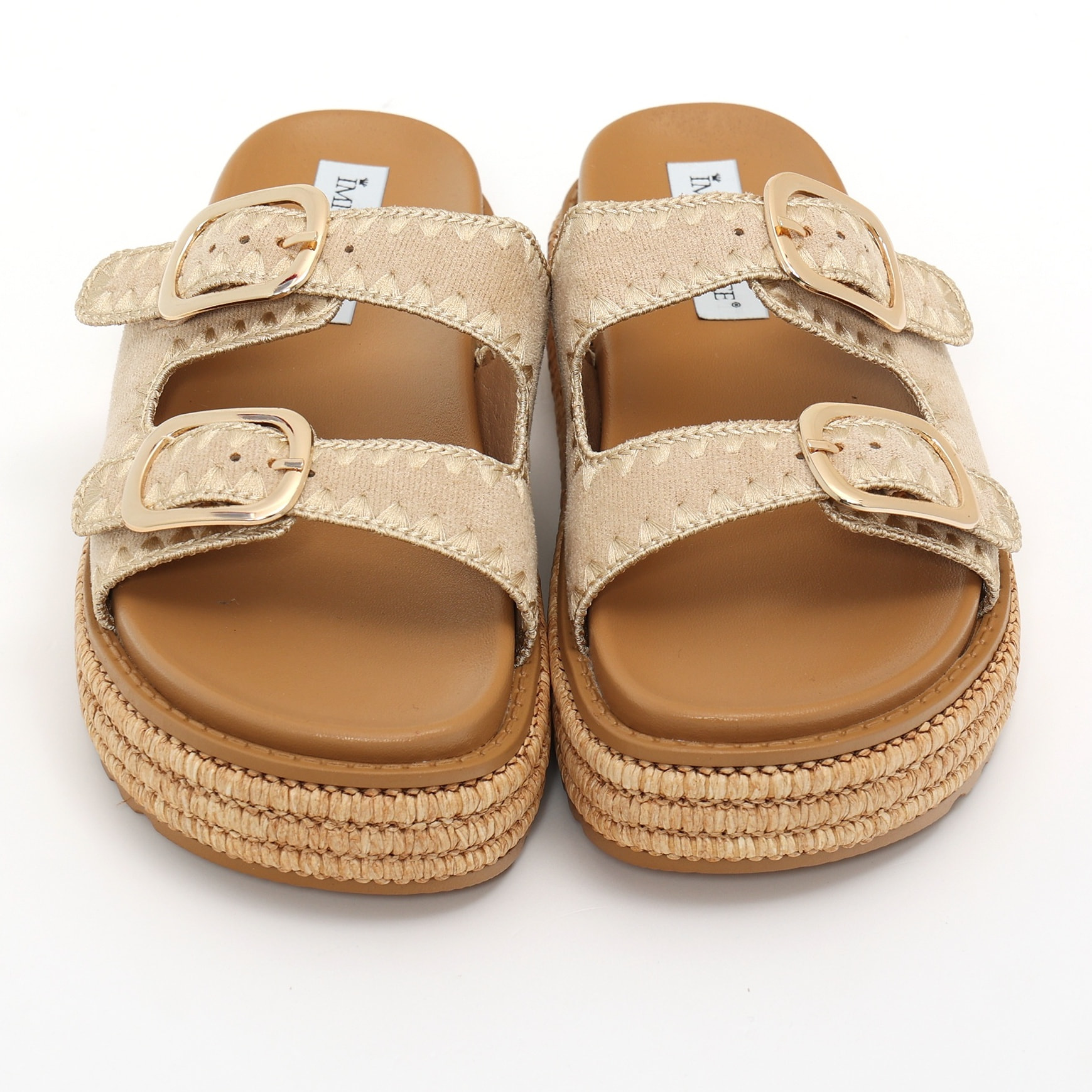 Sandali platform in simil pelle con fibbie color oro