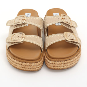 Sandali platform in simil pelle con fibbie color oro