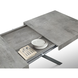 Tavolo FORTE DEI MARMI in legno, finitura grigio cemento e gambe incrociate in metallo antracite, allungabile 95x90 cm - 145 x 90 cm