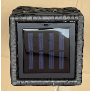 Linterna de Jardín de Ratán Sintético Farola Solar con Luces LED Encendido y Apagado Automático para Terraza Balcón Patio 20x20x68 cm Gris