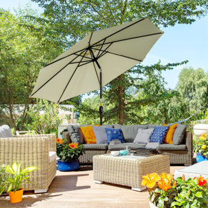 Parasol en métal rond polyester 180g/m² manivelle inclinable Ø 2,95 x 2,5 m beige