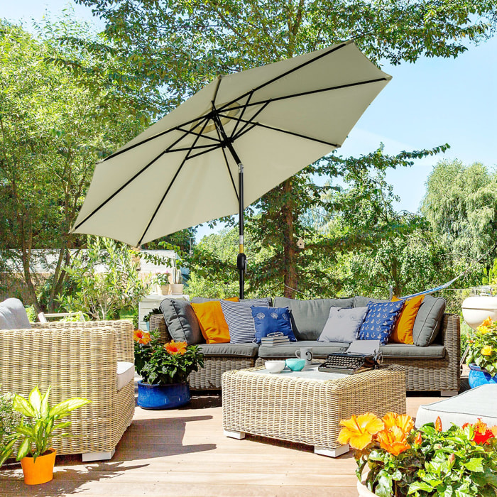 Parasol en métal rond polyester 180g/m² manivelle inclinable Ø 2,95 x 2,5 m beige