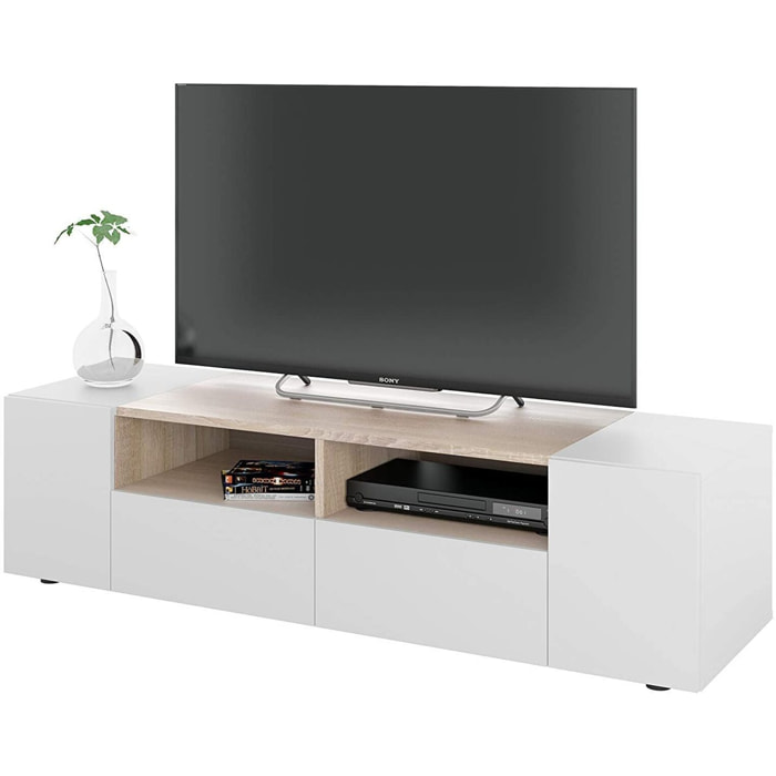 Mobile Porta TV Moderno Con Ante E Vani a Giorno Parete Attrezzata Salvaspazio Per Soggiorno Salotto Cameretta Camera 138x40.2x34 Cm Bianco E Rovere