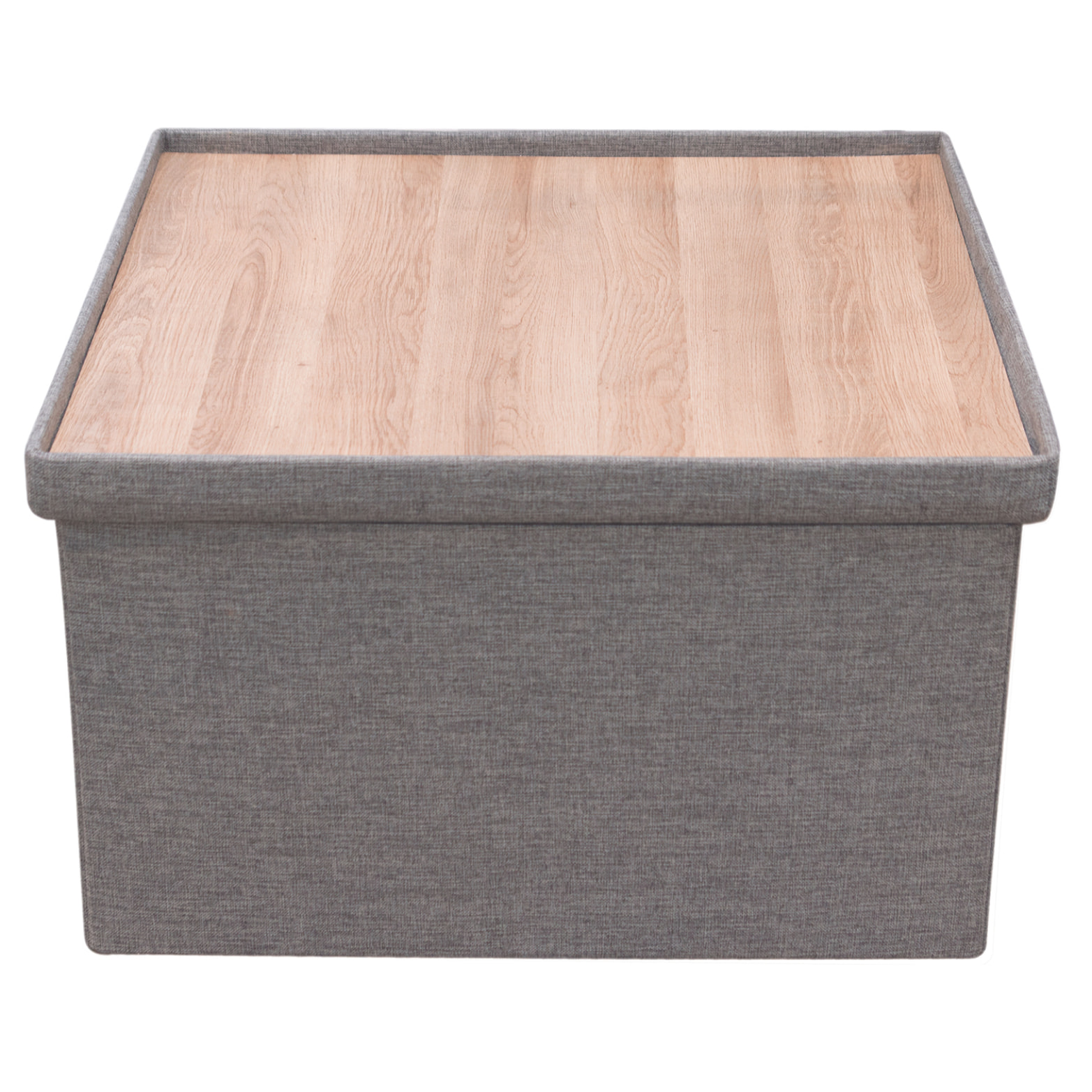 Coffre Pouf Pliable Table Tissu Gris 76x76cm