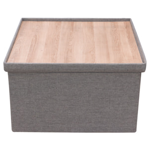 Coffre Pouf Pliable Table Tissu Gris 76x76cm