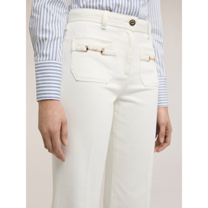 Motivi - Pantalones acampanados de dril de algodón - Blanco