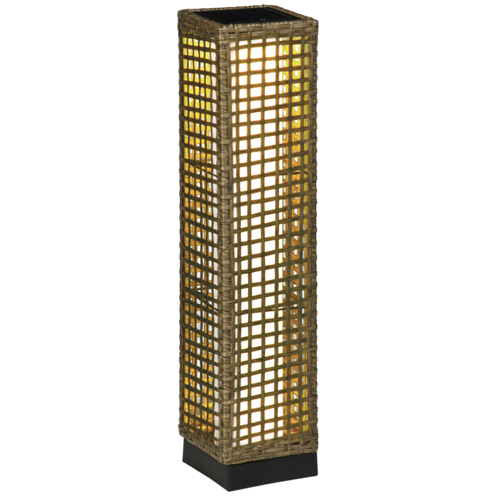Linterna de Jardín de Ratán Sintético Farola Solar con Luces LED Encendido y Apagado Automático para Terraza Balcón Patio 15,5x15,5x69 cm Arena
