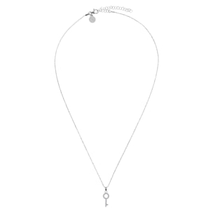 Collana in Argento 925 placcato Platino con Catena a Palline e Pendente Chiave con Pavé in Cubic Zirconia