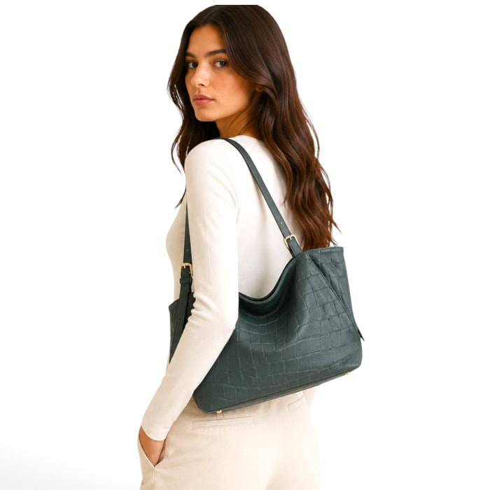 Borsa a Spalla Cheval Firenze Sarin Croc Verde Scuro
