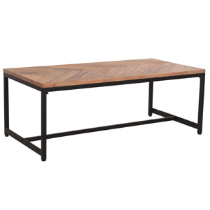 Table basse rectangulaire à motifs chevrons en bois massif et métal noir L120 cm STICK