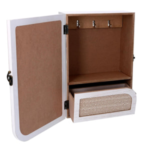 Portachiavi cancelletto in legno con 3 ganci bianco rettangolare cm20x9,5x29