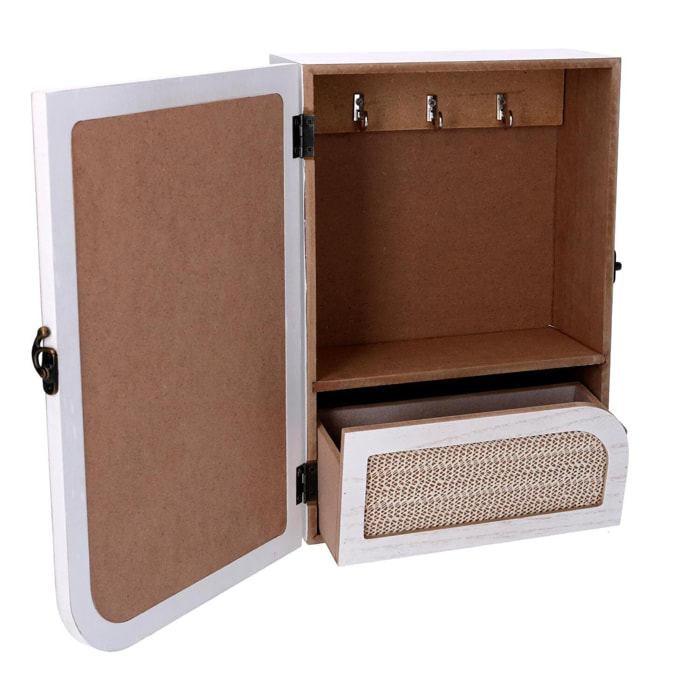 Portachiavi cancelletto in legno con 3 ganci bianco rettangolare cm20x9,5x29